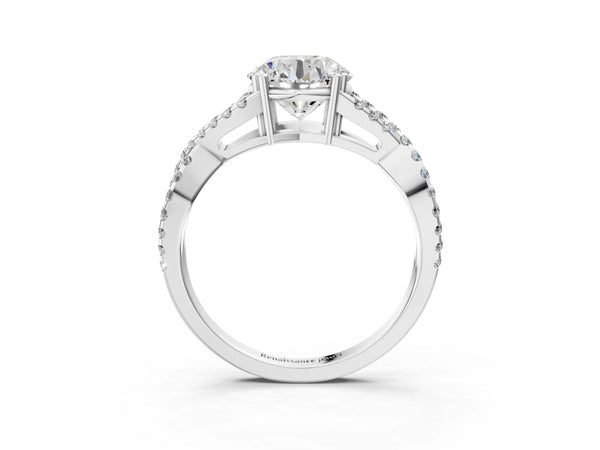 White gold Round Solitaire Twist Band with Pavé Setting and Four-Prong Setting_93