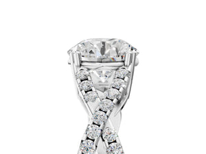 White gold Round Solitaire Twist Band with Pavé Setting and Four-Prong Setting_95