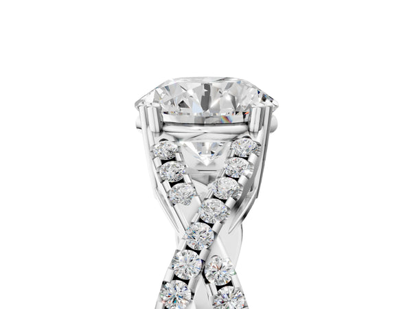 White gold Round Solitaire Twist Band with Pavé Setting and Four-Prong Setting_95