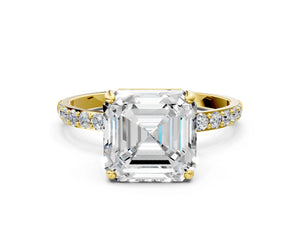 Yellow gold Asscher Cut Diamond Pavé Band Solitaire Ring with Four-Prong Setting_102