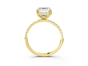 Yellow gold Asscher Cut Diamond Pavé Band Solitaire Ring with Four-Prong Setting_111