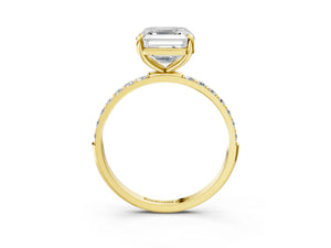Yellow gold Asscher Cut Diamond Pavé Band Solitaire Ring with Four-Prong Setting_117