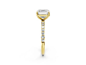 Yellow gold Asscher Cut Diamond Pavé Band Solitaire Ring with Four-Prong Setting_14