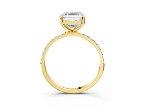 Yellow gold Asscher Cut Diamond Pavé Band Solitaire Ring with Four-Prong Setting_15