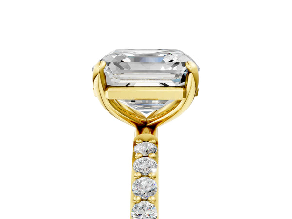 Yellow gold Asscher Cut Diamond Pavé Band Solitaire Ring with Four-Prong Setting_29
