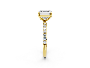Yellow gold Asscher Cut Diamond Pavé Band Solitaire Ring with Four-Prong Setting_2