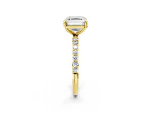 Yellow gold Asscher Cut Diamond Pavé Band Solitaire Ring with Four-Prong Setting_32