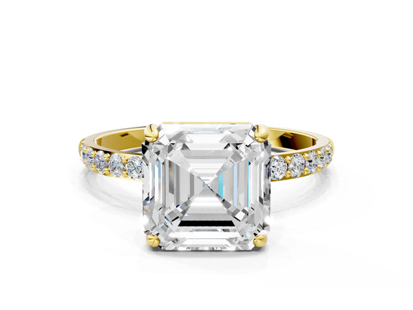 Yellow gold Asscher Cut Diamond Pavé Band Solitaire Ring with Four-Prong Setting_36