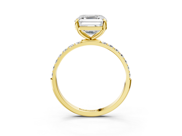 Yellow gold Asscher Cut Diamond Pavé Band Solitaire Ring with Four-Prong Setting_3
