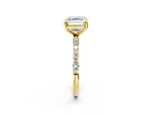Yellow gold Asscher Cut Diamond Pavé Band Solitaire Ring with Four-Prong Setting_44