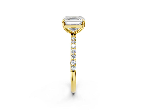 Yellow gold Asscher Cut Diamond Pavé Band Solitaire Ring with Four-Prong Setting_44