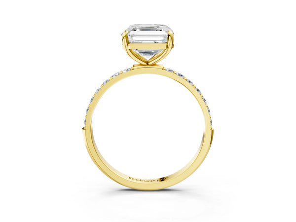 Yellow gold Asscher Cut Diamond Pavé Band Solitaire Ring with Four-Prong Setting_51