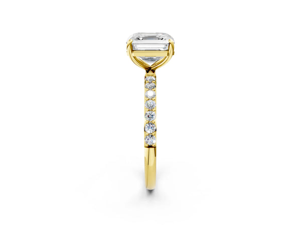 Yellow gold Asscher Cut Diamond Pavé Band Solitaire Ring with Four-Prong Setting_62