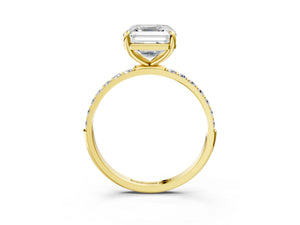 Yellow gold Asscher Cut Diamond Pavé Band Solitaire Ring with Four-Prong Setting_63