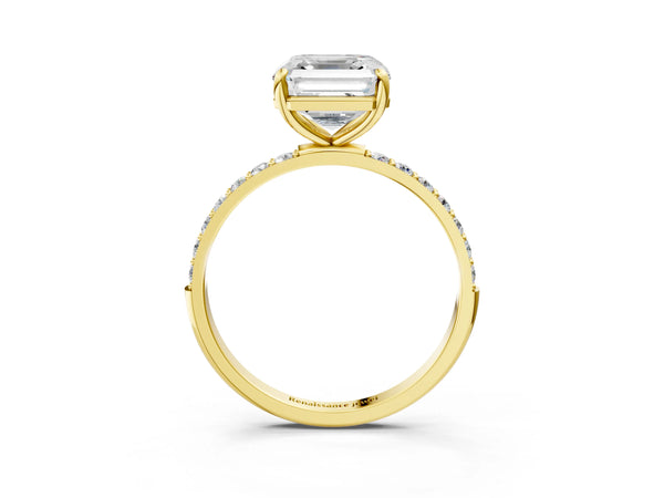 Yellow gold Asscher Cut Diamond Pavé Band Solitaire Ring with Four-Prong Setting_63