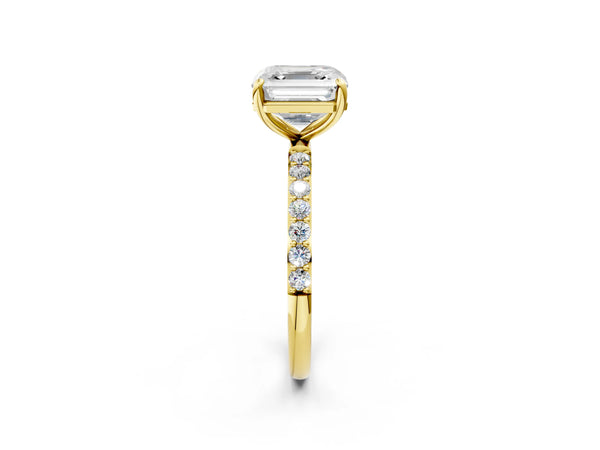 Yellow gold Asscher Cut Diamond Pavé Band Solitaire Ring with Four-Prong Setting_68