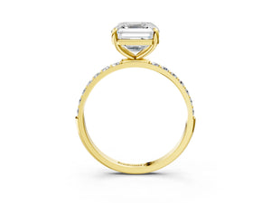 Yellow gold Asscher Cut Diamond Pavé Band Solitaire Ring with Four-Prong Setting_75