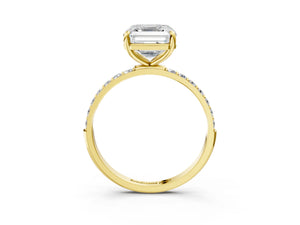 Yellow gold Asscher Cut Diamond Pavé Band Solitaire Ring with Four-Prong Setting_87