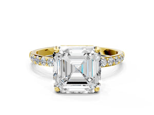 Yellow gold Asscher Cut Diamond Pavé Band Solitaire Ring with Four-Prong Setting_96
