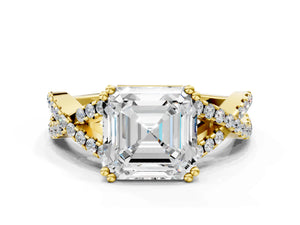 Yellow gold Asscher Solitaire Twist Band with Pavé Setting and Four-Prong Setting_18