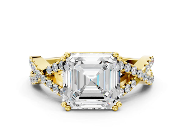 Yellow gold Asscher Solitaire Twist Band with Pavé Setting and Four-Prong Setting_24