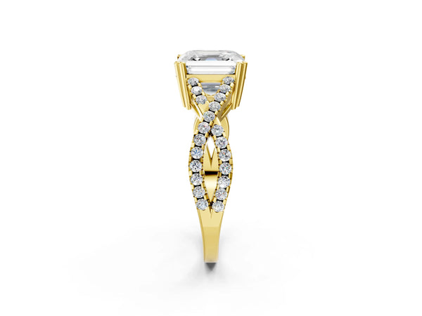 Yellow gold Asscher Solitaire Twist Band with Pavé Setting and Four-Prong Setting_26