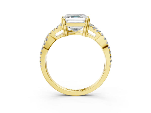 Yellow gold Asscher Solitaire Twist Band with Pavé Setting and Four-Prong Setting_27