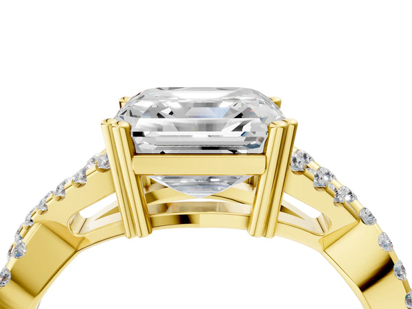 Yellow gold Asscher Solitaire Twist Band with Pavé Setting and Four-Prong Setting_28