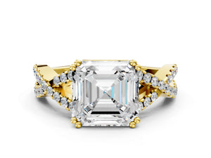 Yellow gold Asscher Solitaire Twist Band with Pavé Setting and Four-Prong Setting_30