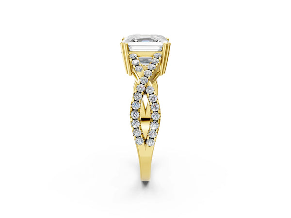Yellow gold Asscher Solitaire Twist Band with Pavé Setting and Four-Prong Setting_38