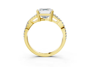 Yellow gold Asscher Solitaire Twist Band with Pavé Setting and Four-Prong Setting_39