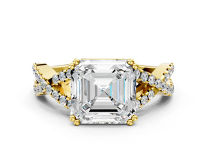 Yellow gold Asscher Solitaire Twist Band with Pavé Setting and Four-Prong Setting_48
