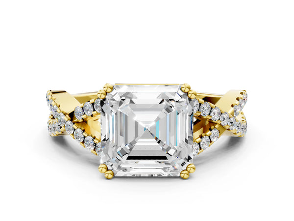 Yellow gold Asscher Solitaire Twist Band with Pavé Setting and Four-Prong Setting_48