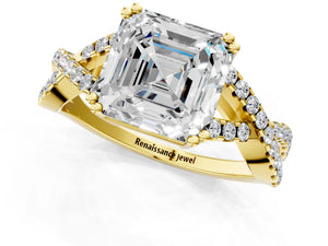 Yellow gold Asscher Solitaire Twist Band with Pavé Setting and Four-Prong Setting_49