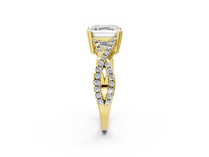 Yellow gold Asscher Solitaire Twist Band with Pavé Setting and Four-Prong Setting_50