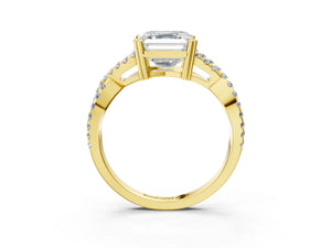 Yellow gold Asscher Solitaire Twist Band with Pavé Setting and Four-Prong Setting_51