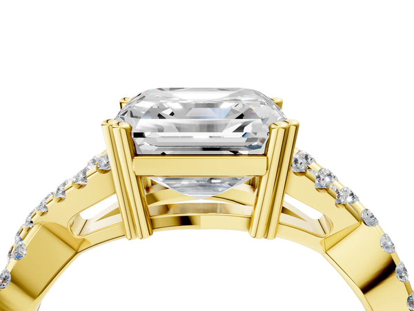 Yellow gold Asscher Solitaire Twist Band with Pavé Setting and Four-Prong Setting_52