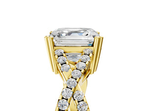 Yellow gold Asscher Solitaire Twist Band with Pavé Setting and Four-Prong Setting_53