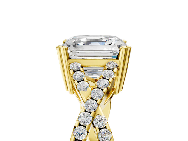 Yellow gold Asscher Solitaire Twist Band with Pavé Setting and Four-Prong Setting_53