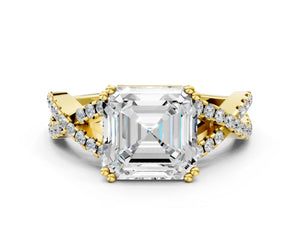 Yellow gold Asscher Solitaire Twist Band with Pavé Setting and Four-Prong Setting_54