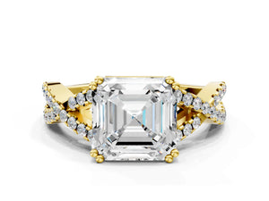 Yellow gold Asscher Solitaire Twist Band with Pavé Setting and Four-Prong Setting_72