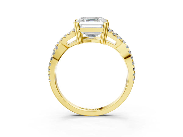 Yellow gold Asscher Solitaire Twist Band with Pavé Setting and Four-Prong Setting_75