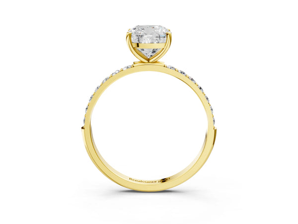 Yellow gold Cushion Cut Diamond Pavé Band Solitaire Ring with Four-Prong Setting_105