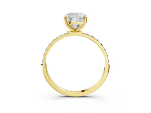 Yellow gold Cushion Cut Diamond Pavé Band Solitaire Ring with Four-Prong Setting_15
