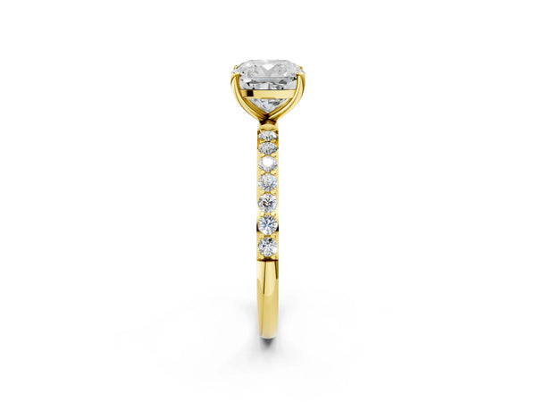 Yellow gold Cushion Cut Diamond Pavé Band Solitaire Ring with Four-Prong Setting_20