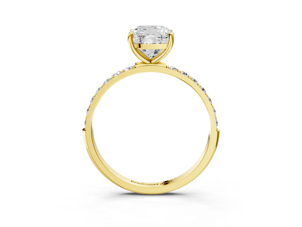 Yellow gold Cushion Cut Diamond Pavé Band Solitaire Ring with Four-Prong Setting_33