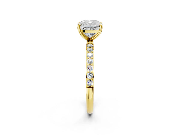 Yellow gold Cushion Cut Diamond Pavé Band Solitaire Ring with Four-Prong Setting_56
