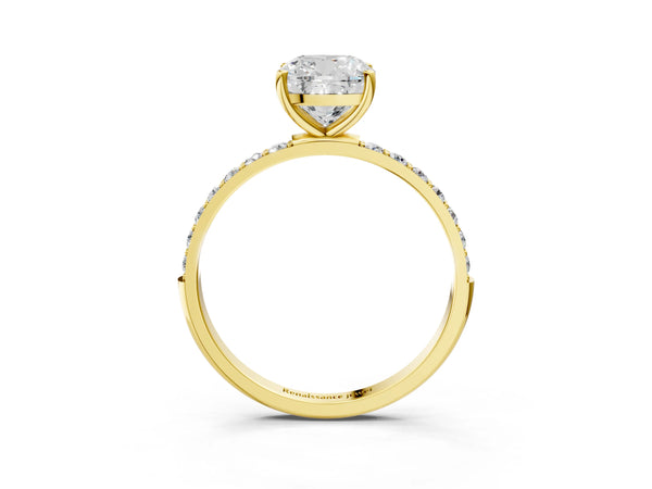 Yellow gold Cushion Cut Diamond Pavé Band Solitaire Ring with Four-Prong Setting_57