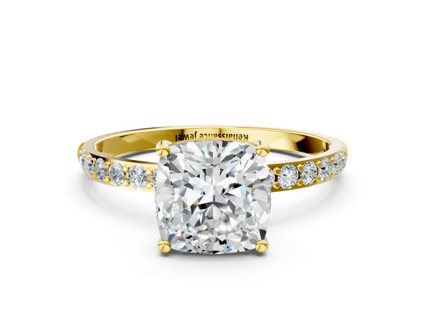 Yellow gold Cushion Cut Diamond Pavé Band Solitaire Ring with Four-Prong Setting_72
