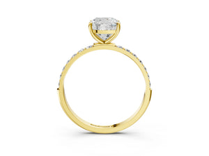 Yellow gold Cushion Cut Diamond Pavé Band Solitaire Ring with Four-Prong Setting_81